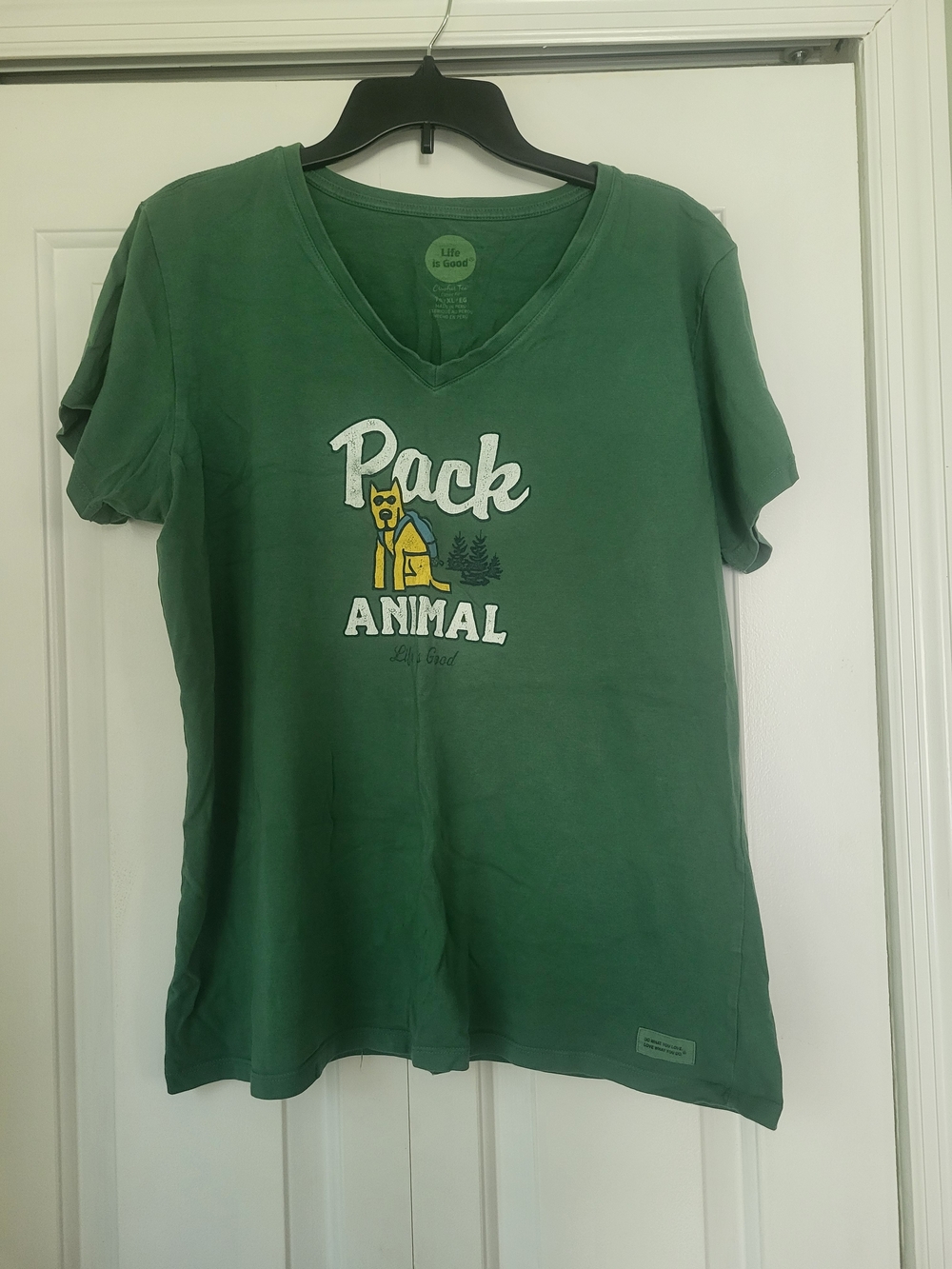 Life is Good Women's Pack Animal Green V-Neck Tee